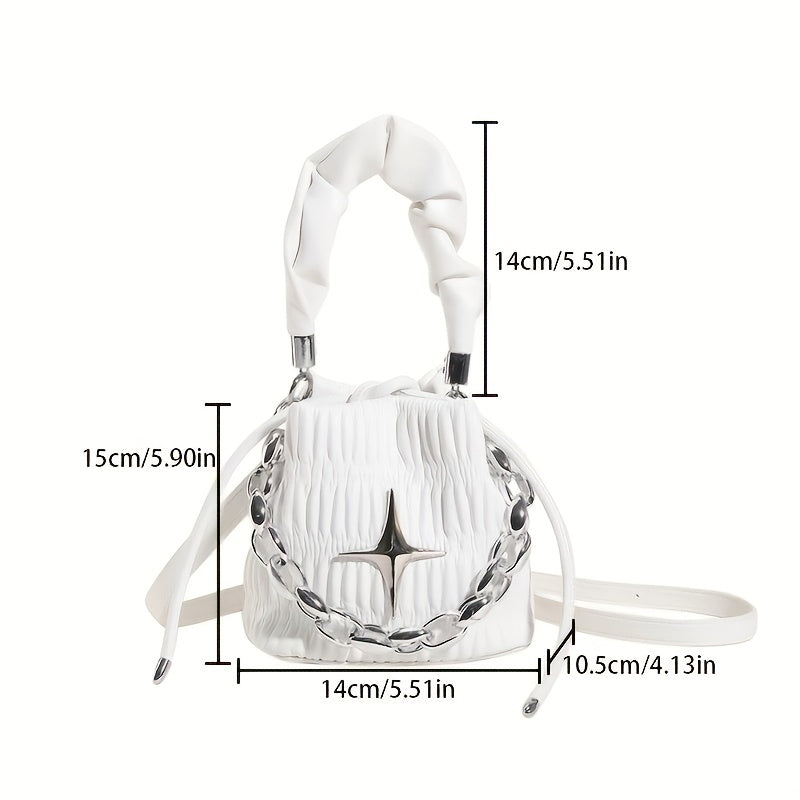 Y2K Ruched Bucket Bag Chain Crossbody Gothic Handbag