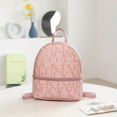 Mini Letter Print Backpack Women's Faux Leather Daypack School Bag