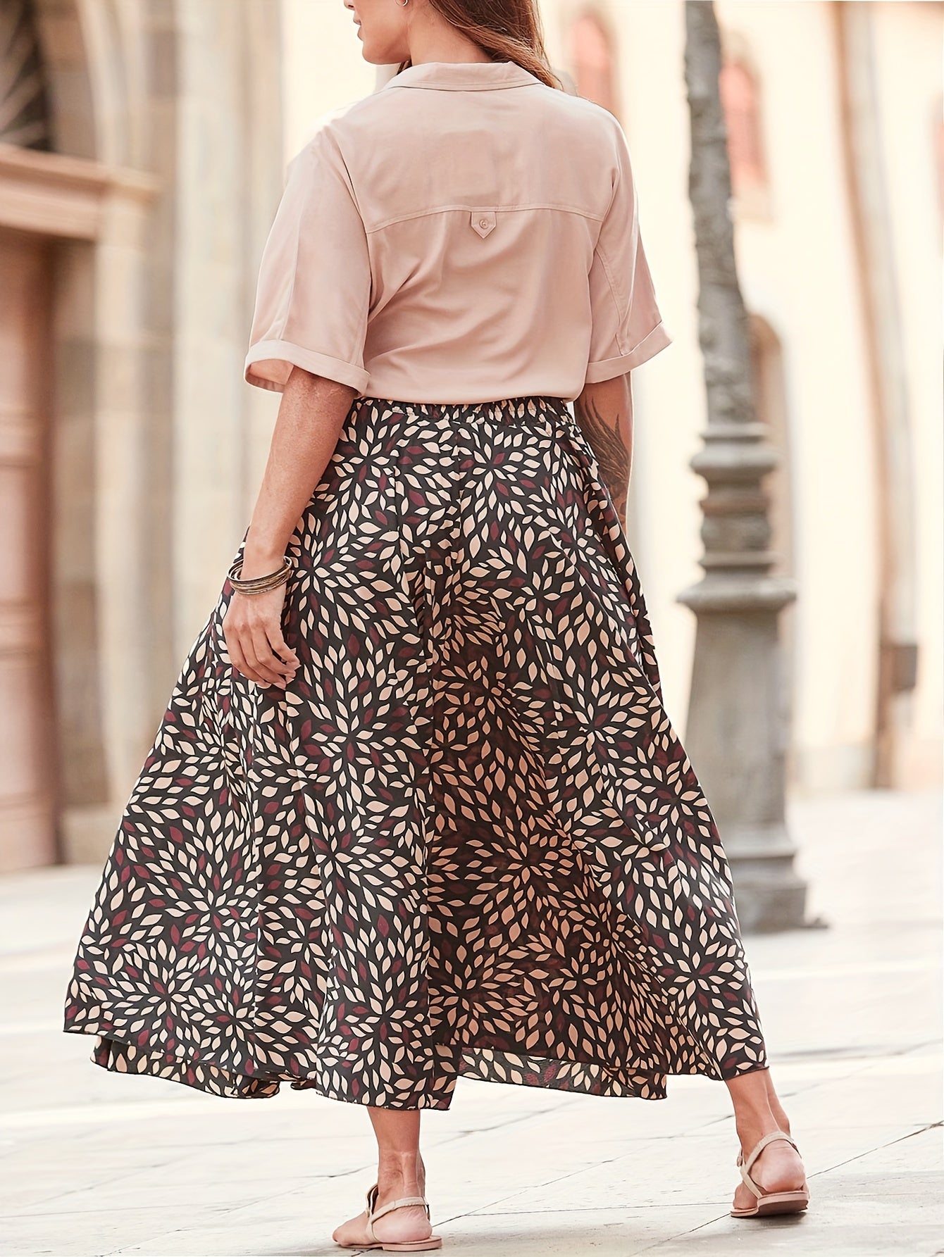  Boho Pants Women's Plus Allover Print High Rise Wide Leg Trousers