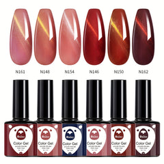 Cat Eye Gel Nail Polish Kit Red Brown 6 Colors Soak Off No Wipe Set
