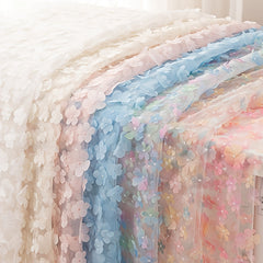 3D Flower Embroidery Mesh Tulle Fabric Wedding Dress DIY Crafts 91x130cm