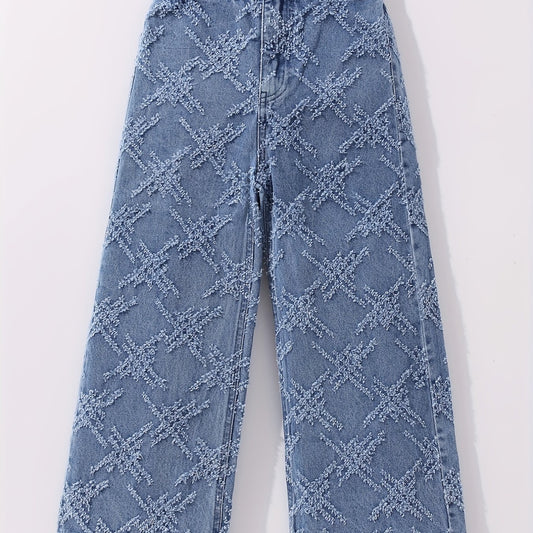Girls' Cross Print Denim Jeans Wide Leg Trousers