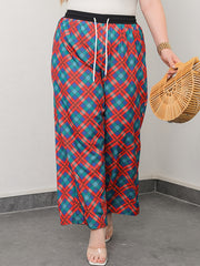  Plaid Print Drawstring Wide Leg Pants