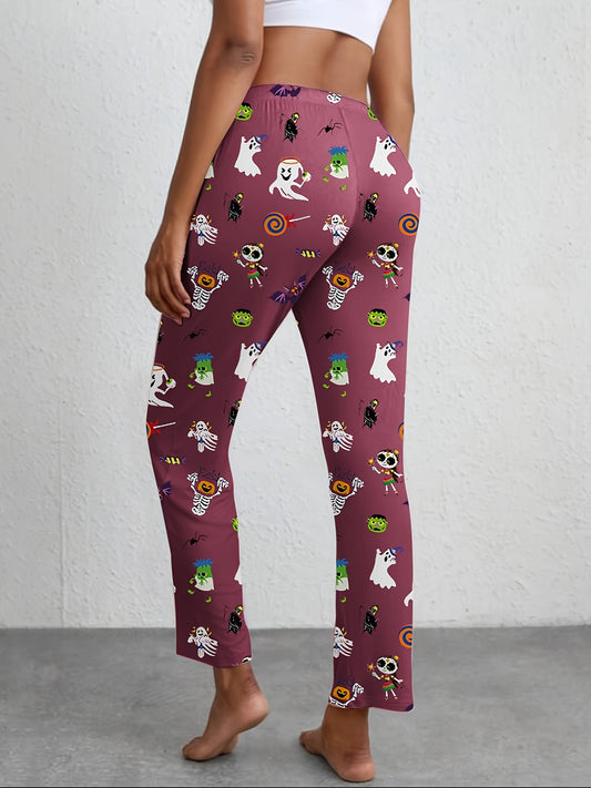 Halloween Print Lounge Pants Comfy & Funny Elastic Waistband Pants