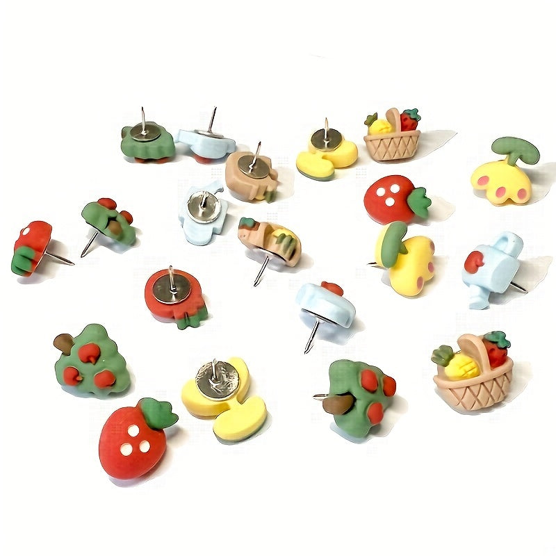 20pcs Cartoon Flower Thumb Nails Push Pins Fruit Basket Cork Board Decoration