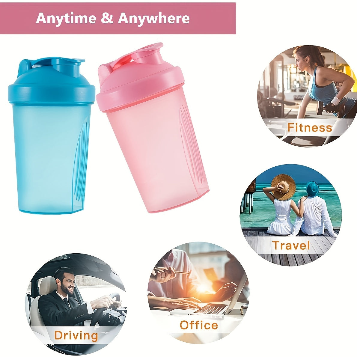 12oz Plastic Shaker Bottle Stainless Blender Ball Protein Mixes