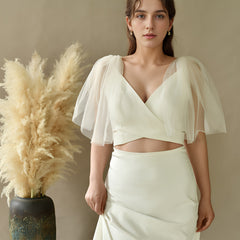 Detachable Bridal Shawl Puff Sleeves Nylon Wedding Dress Accessory