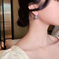 Purple Rhinestone Pendant Earrings Vintage Jewelry For Women Girls