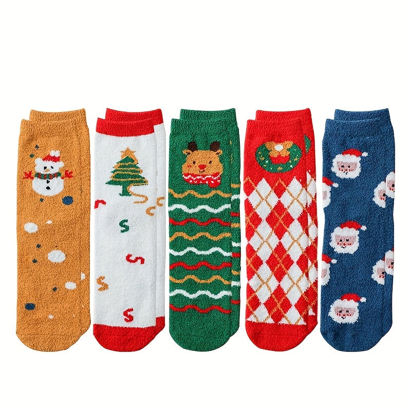 5 Pairs Christmas Print Socks for Women