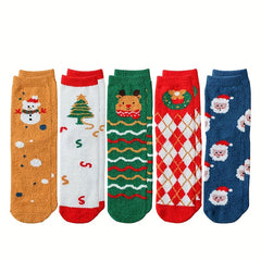 5 Pairs Christmas Print Socks for Women