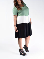  Colorblock Short Sleeve V Neck Dress