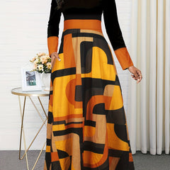  Colorblock Geometric Print Maxi Dress
