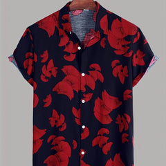 Men's Leaf Print Hawaiian Shirt for Daily Wear and Vacation