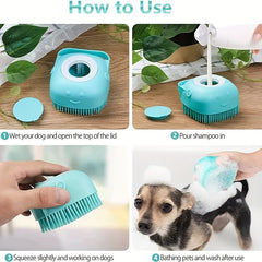 Dog Bath Brush Shampoo Dispenser Brush Pet Massage Silicone