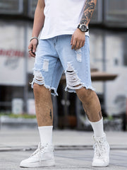Men's Ripped Denim Shorts Casual Loose Fit Distressed Jean Shorts
