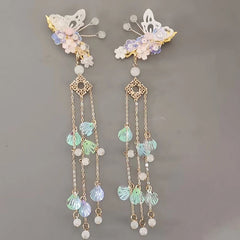 Butterfly Flower Hair Clip with Beads Tassel
