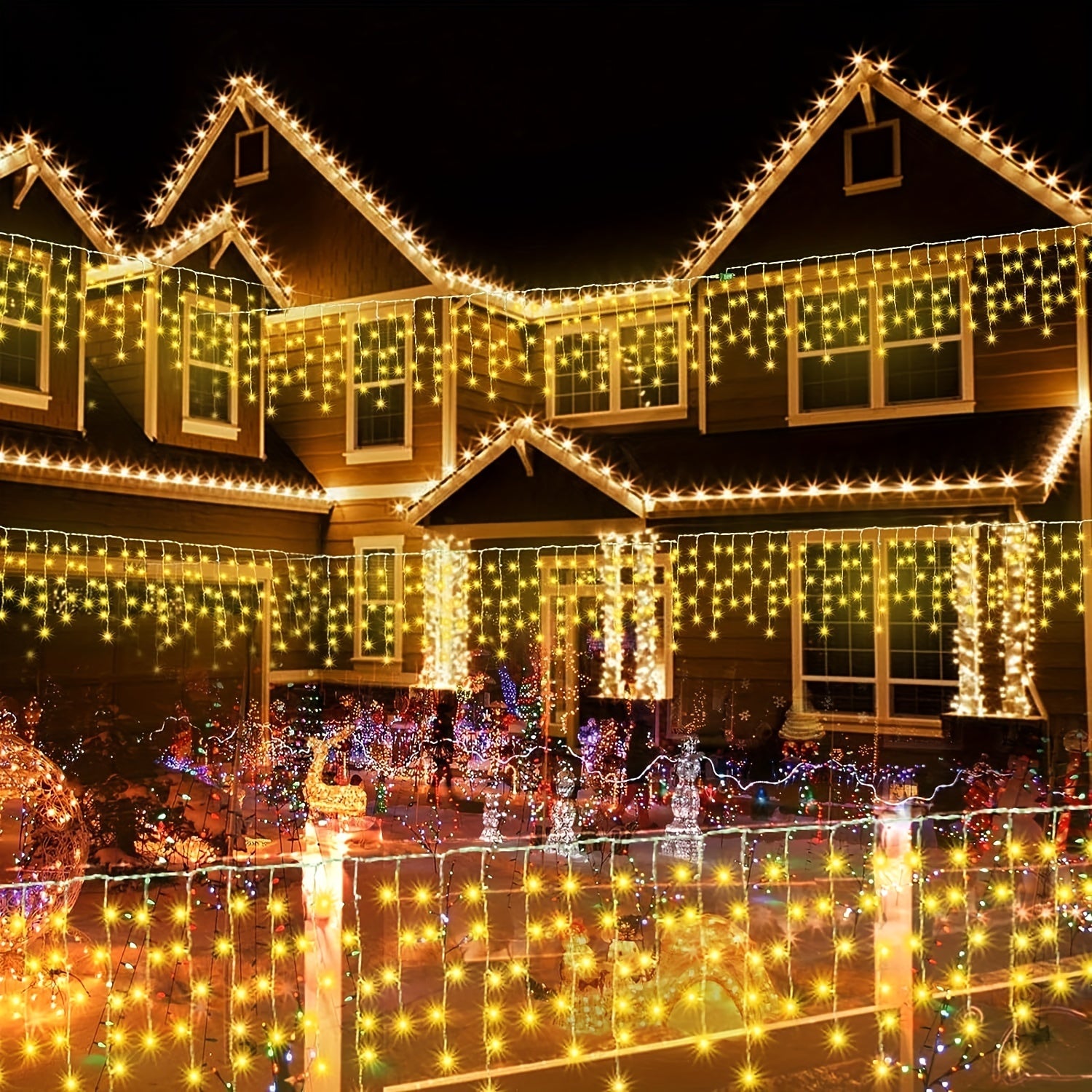 Outdoor Icicle Lights 4m 13ft 90 LED 8 Modes USB Plug In Curtain String Lights