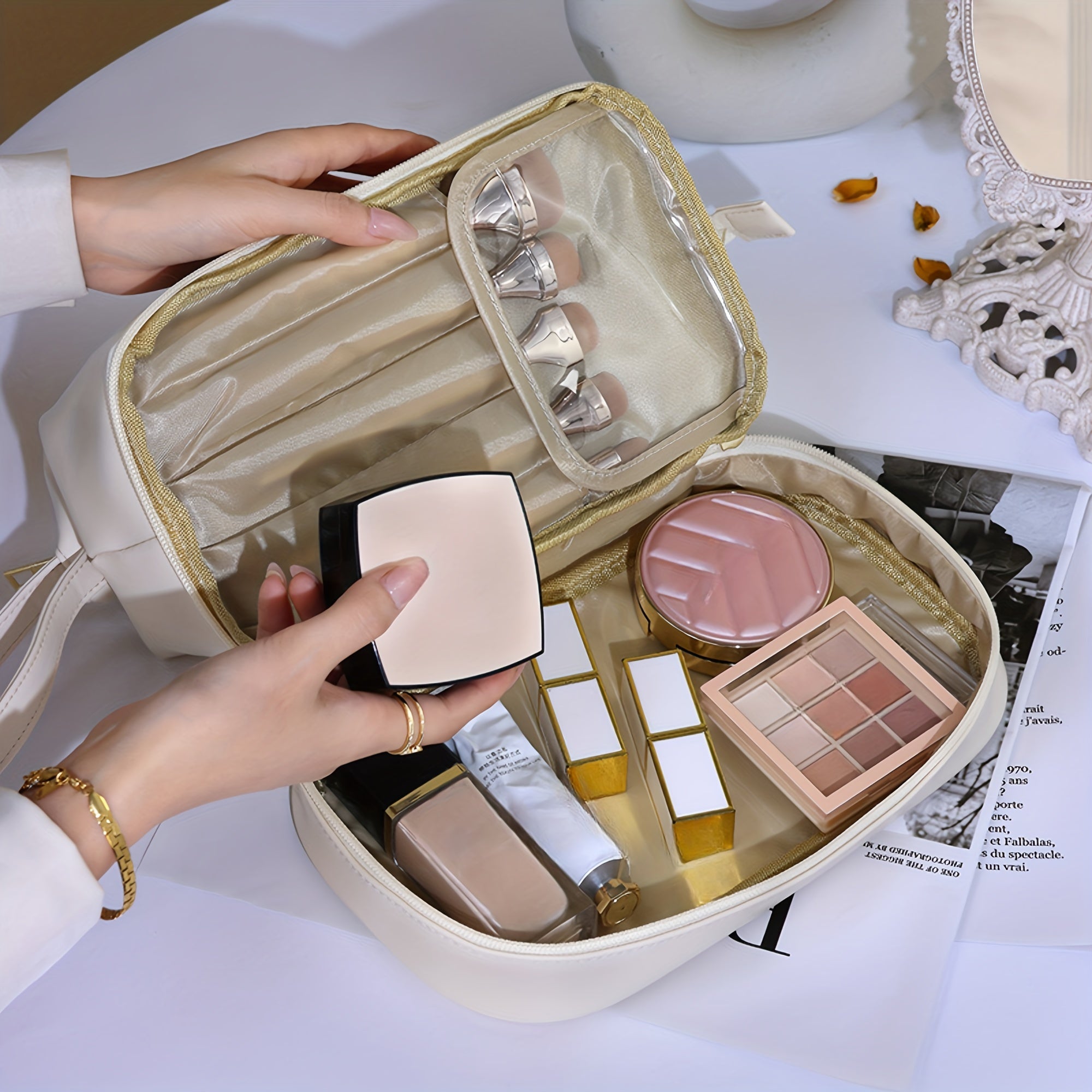Double Layer Cosmetic Bag Portable Travel Toiletry Bag