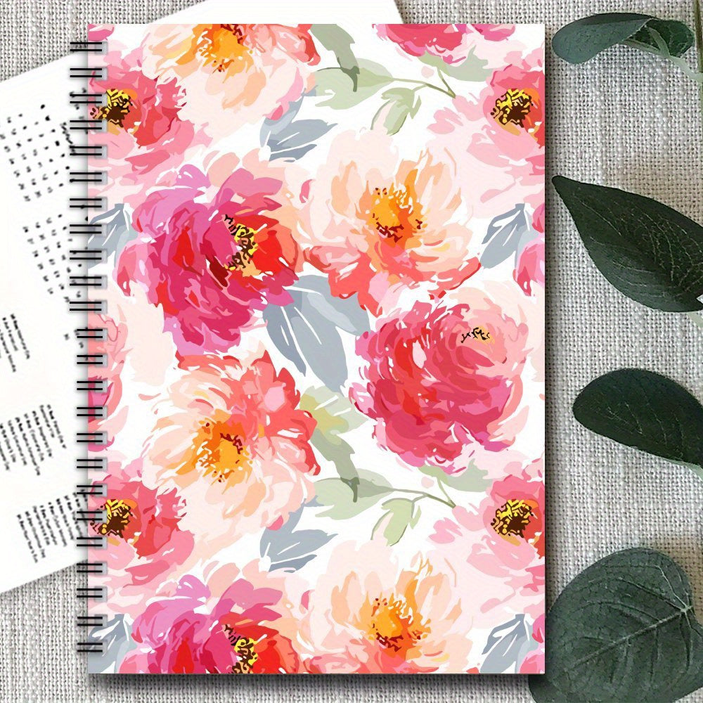 Watercolor Spiral Notebook Pink Peach Flower Lined Pages