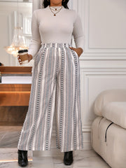 Striped Pattern Wide Leg Boho Pants Plus Size