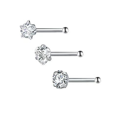 3 Pcs Heart Star Round Zircon Nose Rings Set Stainless Steel Cartilage Stud