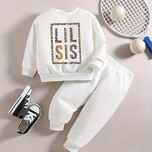 Baby Boy Stylish Outfit Leopard Letter Print Sweatshirt Pants Set