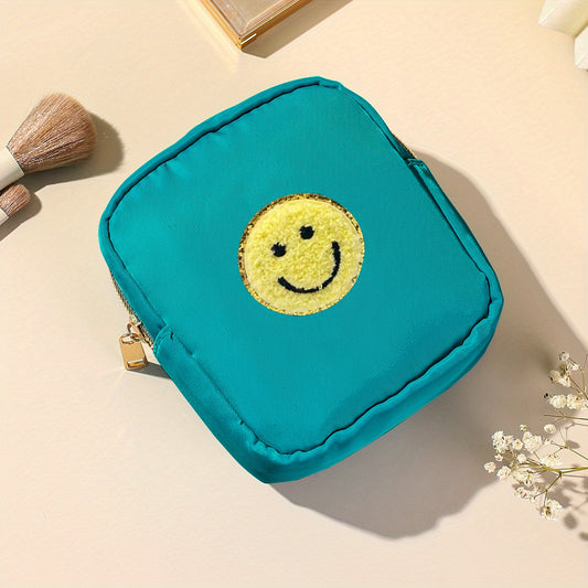 Preppy Makeup Pouch Smiley Face Patch Dark Grey