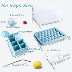 Ice Cube Mold Freezer Ice Tray W/ Scoop & Straw, Easy Release, Ice Box