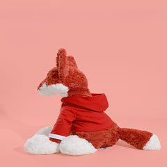 Realistic Fox Plush Toy in Red Hoodie Soft Stuffed Animal
