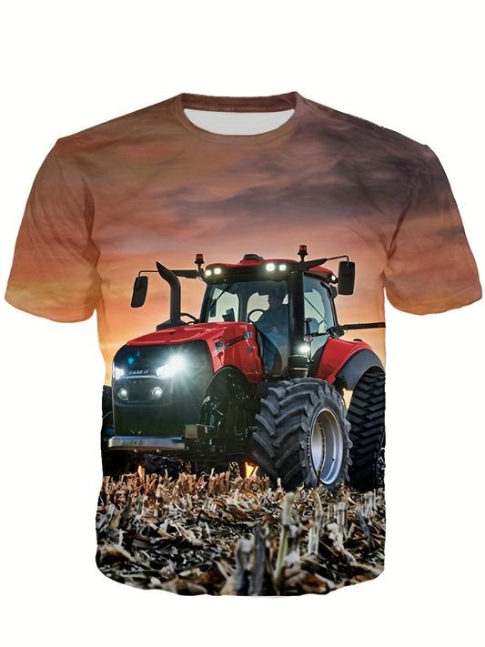 Boys' Sunset Tractor T Shirt 3D Print Active Short Sleeve Tee