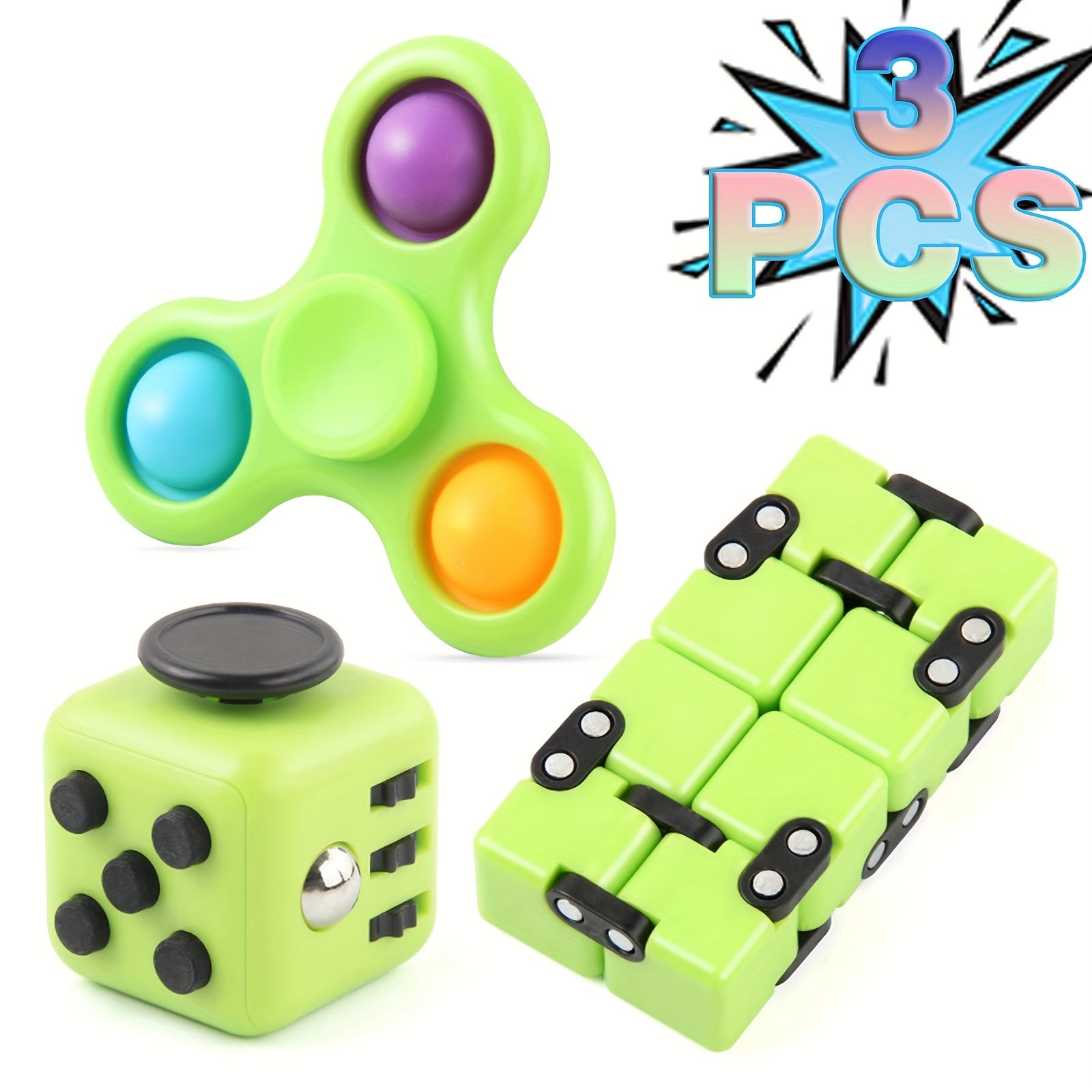 3 Piece Sensory Toys Set for Instant Stress Relief & Anxiety Reduction