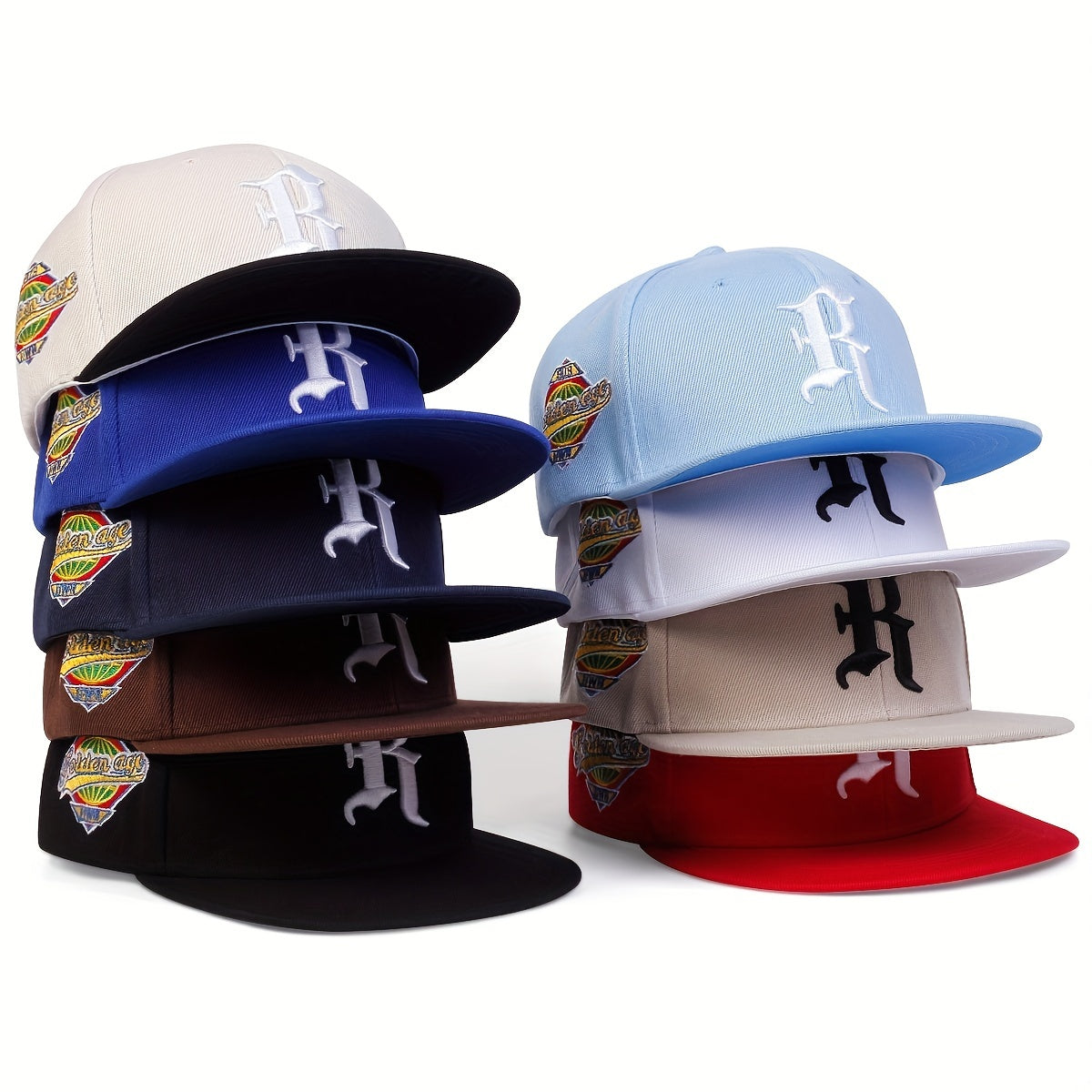 Gothic R Embroidery Snapback Hat Solid Hip Hop Baseball Cap Unisex