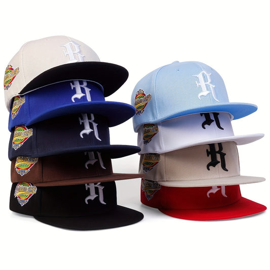 Gothic R Embroidery Snapback Hat Solid Hip Hop Baseball Cap Unisex
