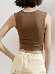 Solid Square Neck Tank Top Wide Straps Padded Sports Vest Top