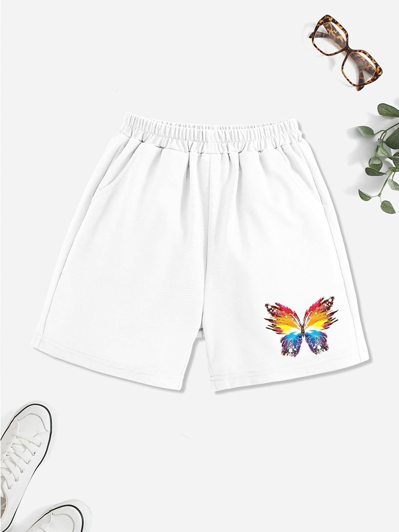 Girls' Butterfly Graphic Casual Shorts Outwear Elastic Waist Regular Fit