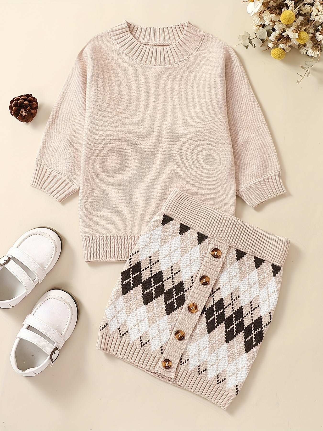 Baby's Sweater Set Long Sleeve Top & Skirt Outfit