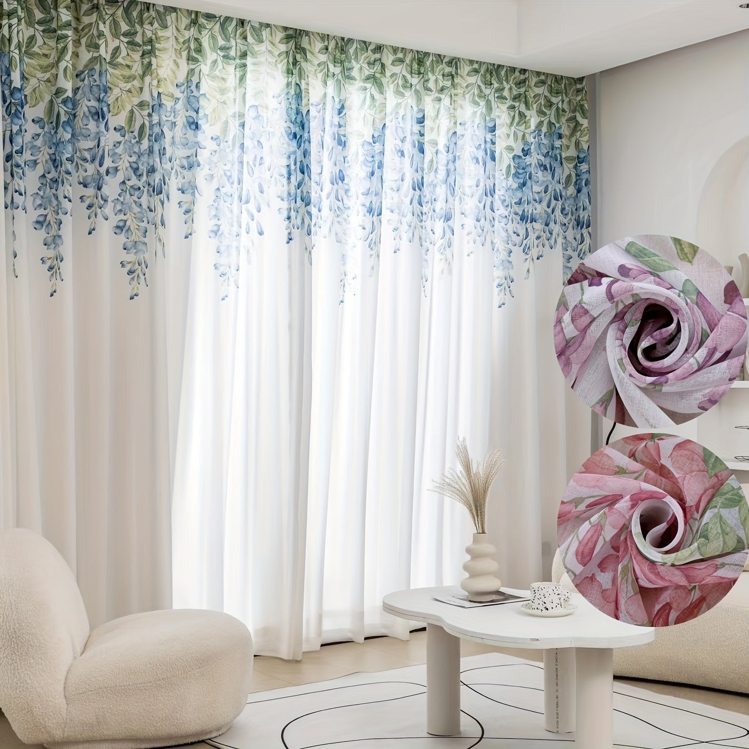 1pc Flower Pattern Window Sheer Curtain for Home Decoration