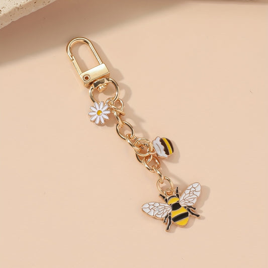 Bee Keychain Golden Chain Key Ring Pendant Ornament Women Girls
