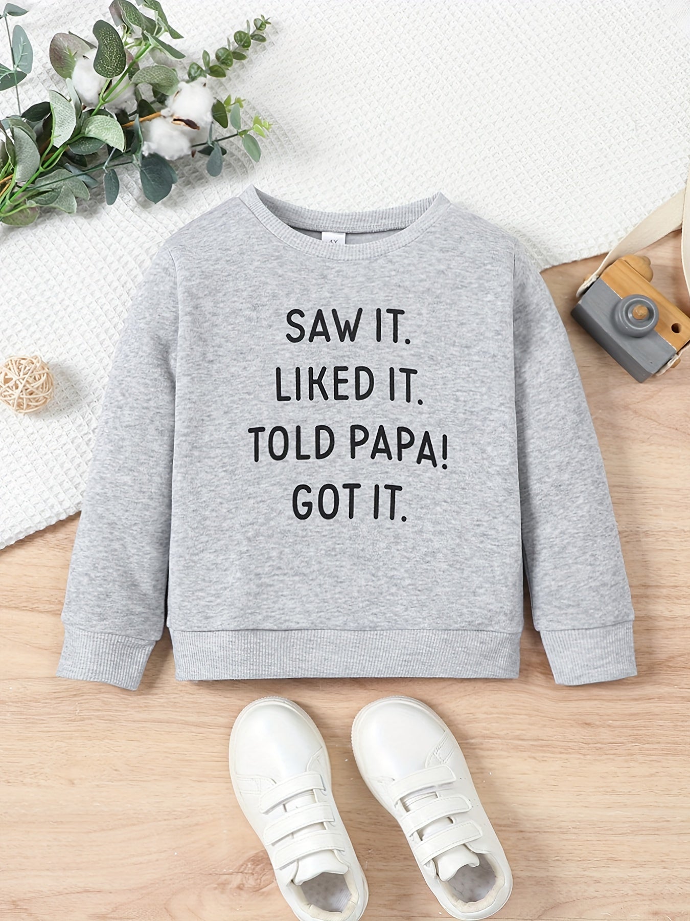 Kid's Thermal Sweatshirt with Print Pullover Crew Neck Long Sleeve Top