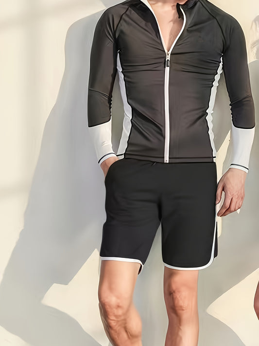 Men's Quick Drying Wetsuit Set Long Sleeve Jacket & Shorts