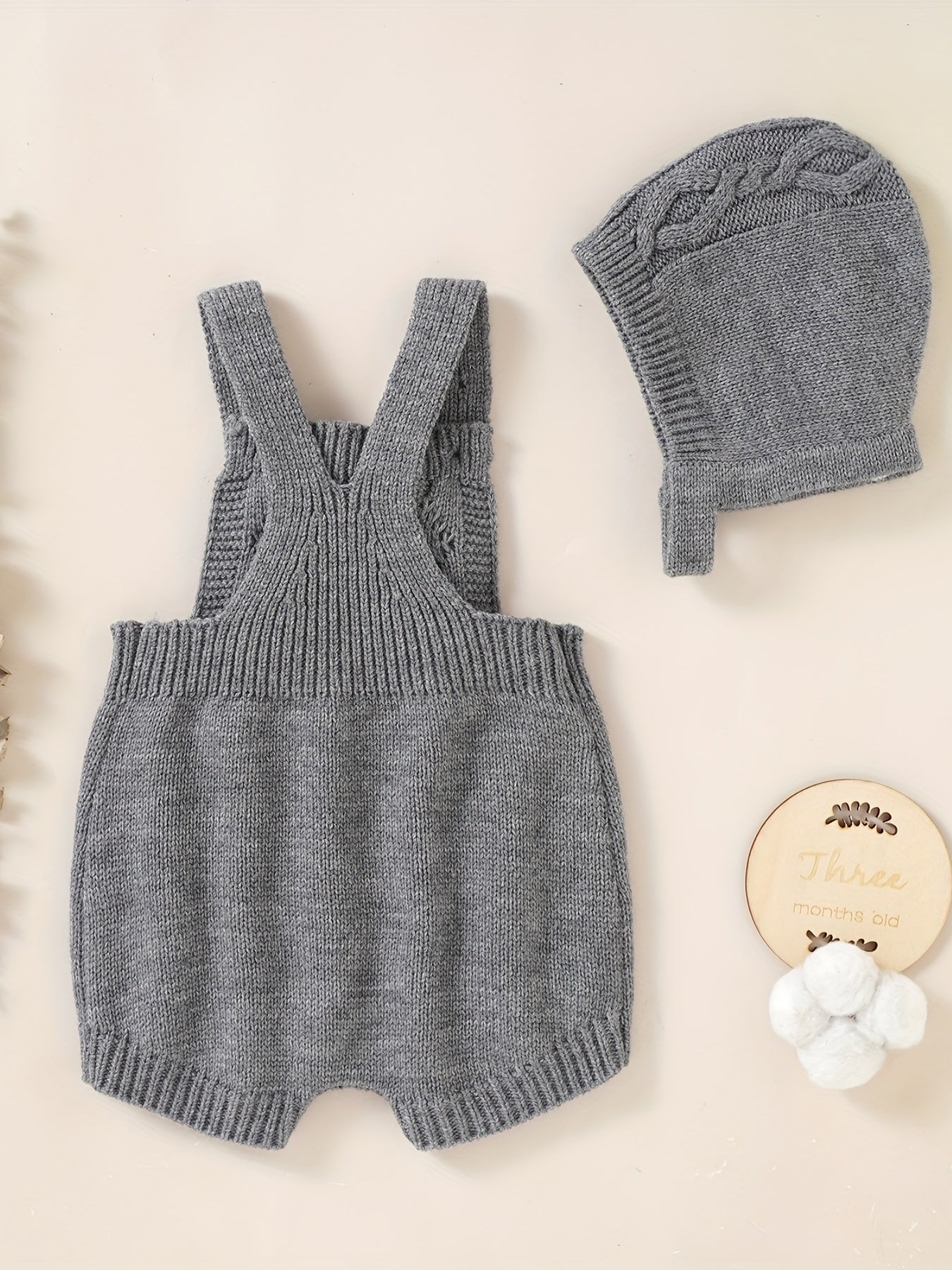 Unisex Baby Knit Sweater Romper Overalls & Hat Set