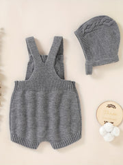 Unisex Baby Knit Sweater Romper Overalls & Hat Set