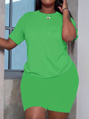 2 Piece Set Plain Short Sleeve Top & Shorts