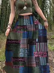 Hippie Patchwork Print Drawstring Skirt Boho Skirt Spring Summer Women's