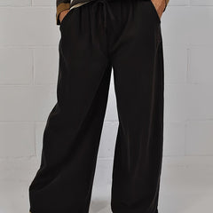  Solid High Rise Wide Leg Trousers With Pockets