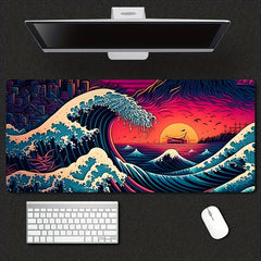 Sea Wave Mouse Pad Japanese Pop up Painting Lock Edge Keyboard Pad