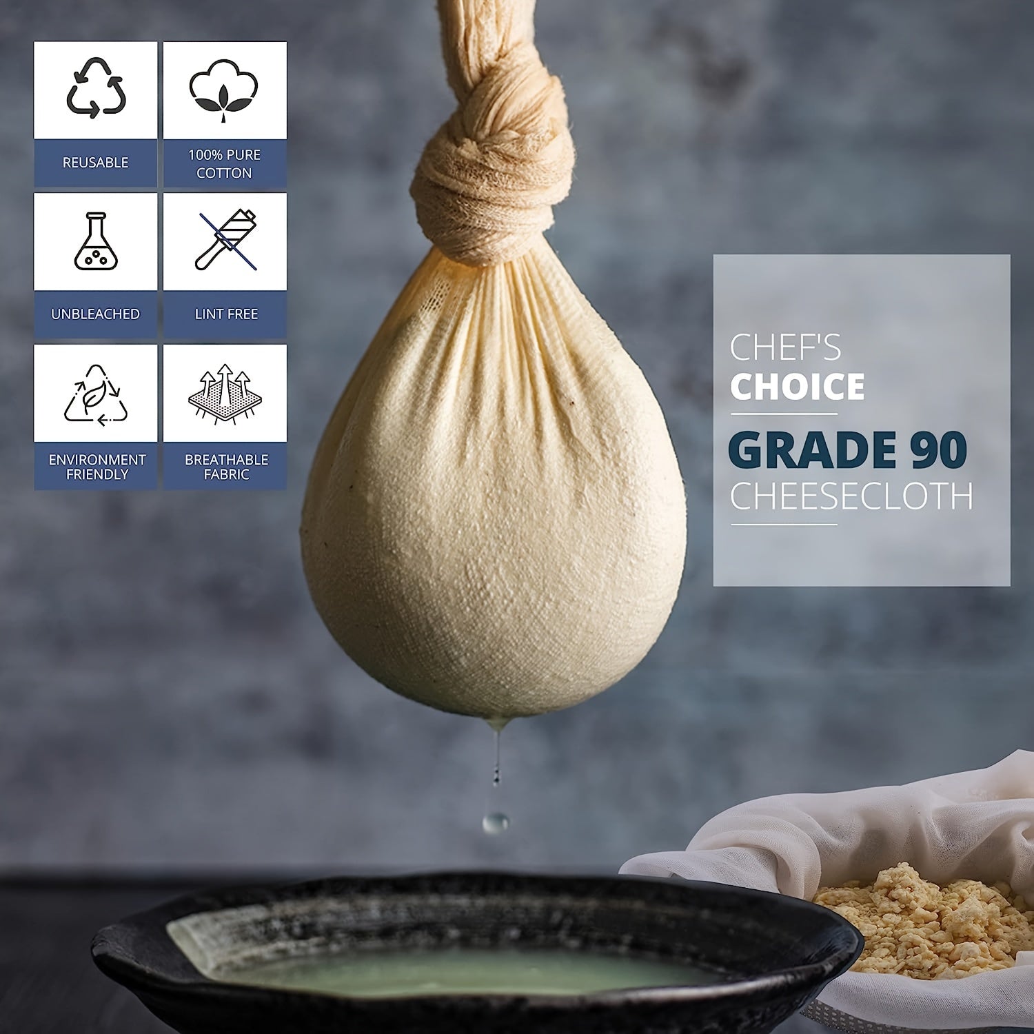 3pcs Cheesecloth 90 Unbleached & Reusable Ultra Fine Cheese Cloth