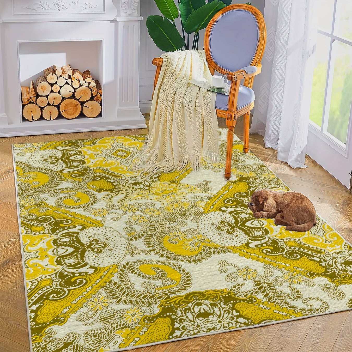 Soft Floral Area Rug with Anti-slip Bottom, Machine Washable