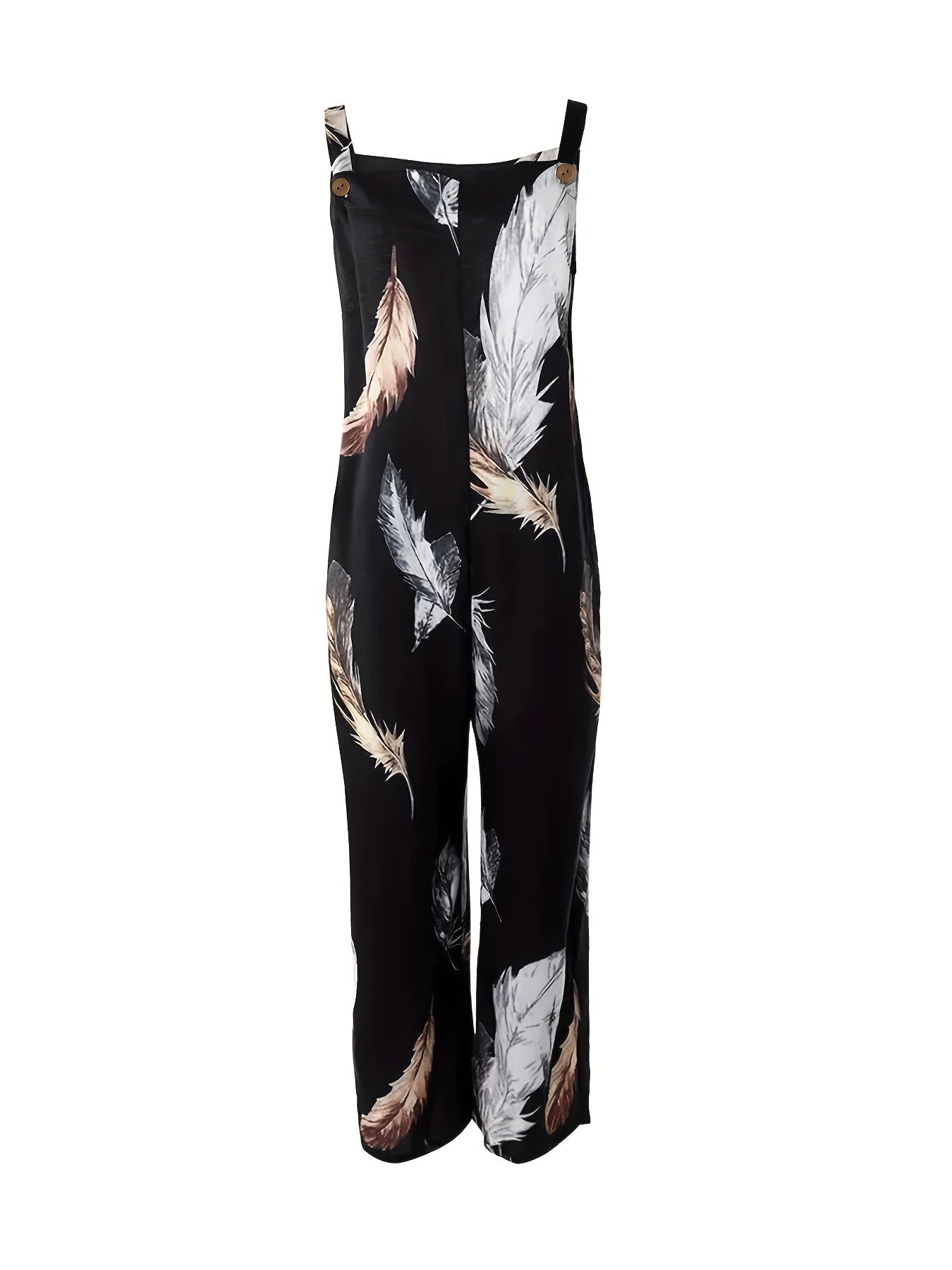 Feather Print Tank Jumpsuit Sleeveless Casual Jumpsuit