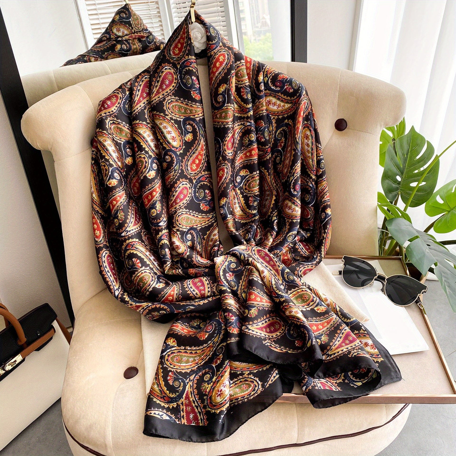 Satin Paisley Printed Scarf Sunscreen Shawl Wrap Outdoor